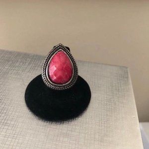 3/$25 ** Antique silver drop shaped pink stone ring